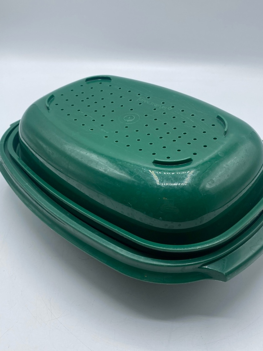 Vintage Tupperware Green 6 Cup Microwave Steamer 2 Piece Set USA Cottage Core